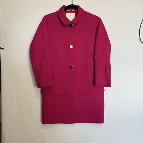 NWT Kate Spade Talia Spring Coat Women Size 0 Bright Pink Scalloped Accents - Picture 3 of 10